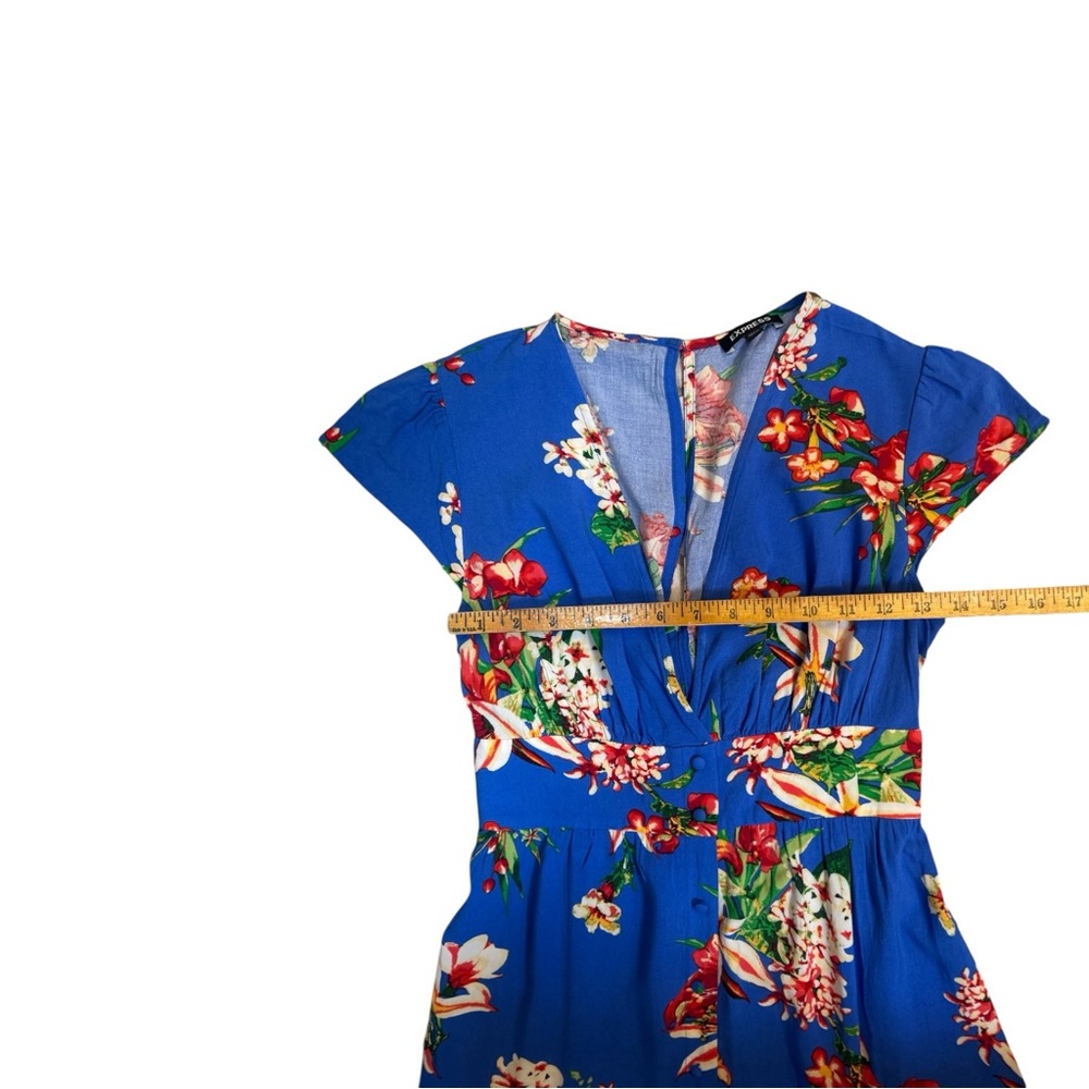 Express Blue Tropical Floral Maxi Dress XS Hawaiian Vacation Boho - Picture 4 of 10